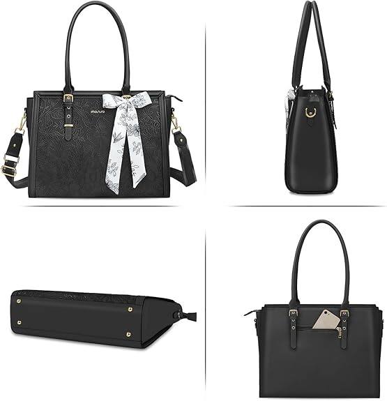 Alt View 2. mosiso - Laptop Bag for Women 17-17.3 inch PU Leather Tote Bag Work Briefcase Computer Bags - Black.