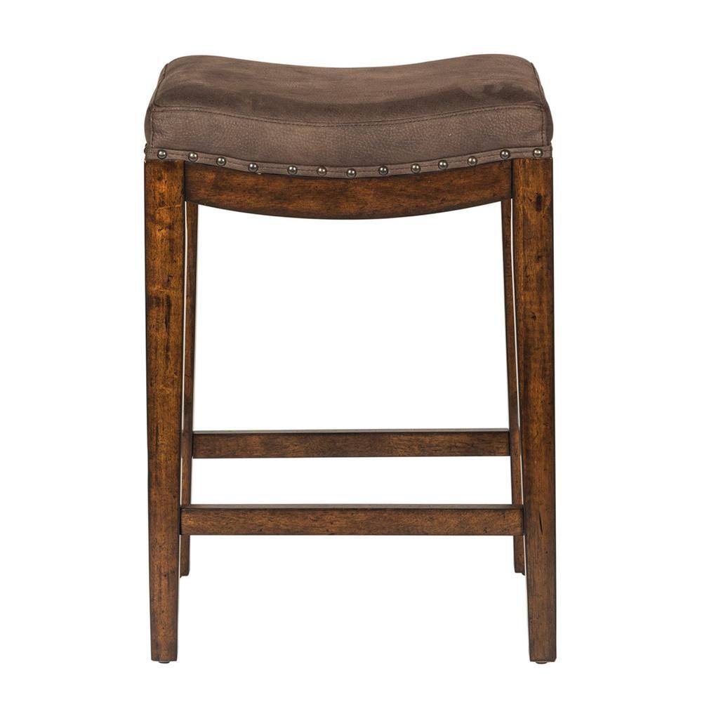 Left. Liberty Furniture Industries - Aspen Skies Upholstered Console Stool in Russet Brown - Brown.