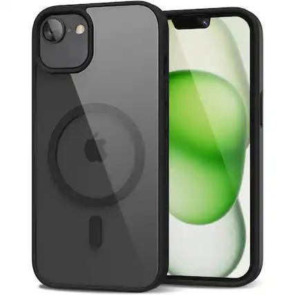 Front. Entronix - Entronix Magnetic Case for iPhone 16E - Clear Back with Soft Matte Frame - Black.