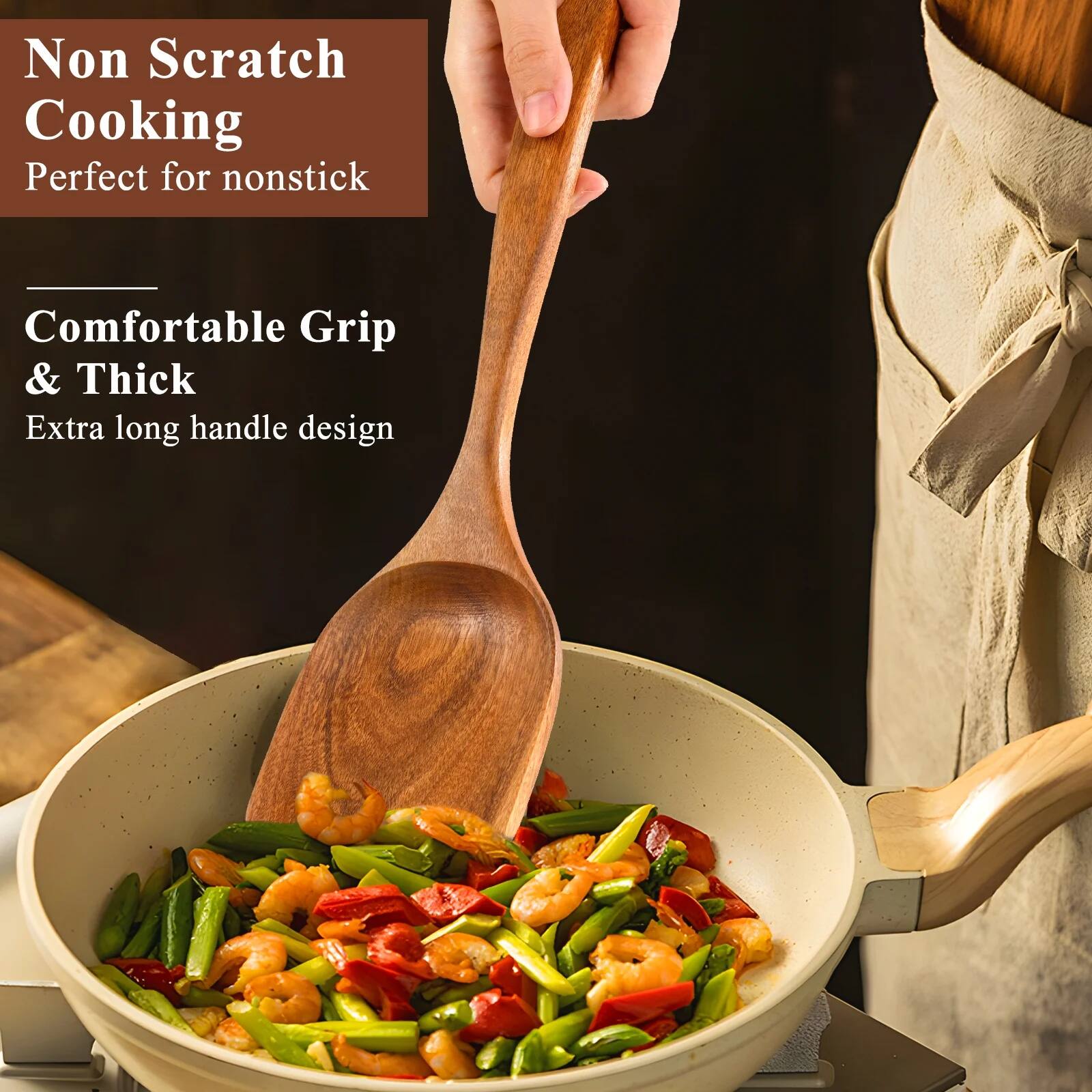 Non Scratch Cooking  
Perfect for nonstick  

Comfortable Grip & Thick  
Extra long handle design