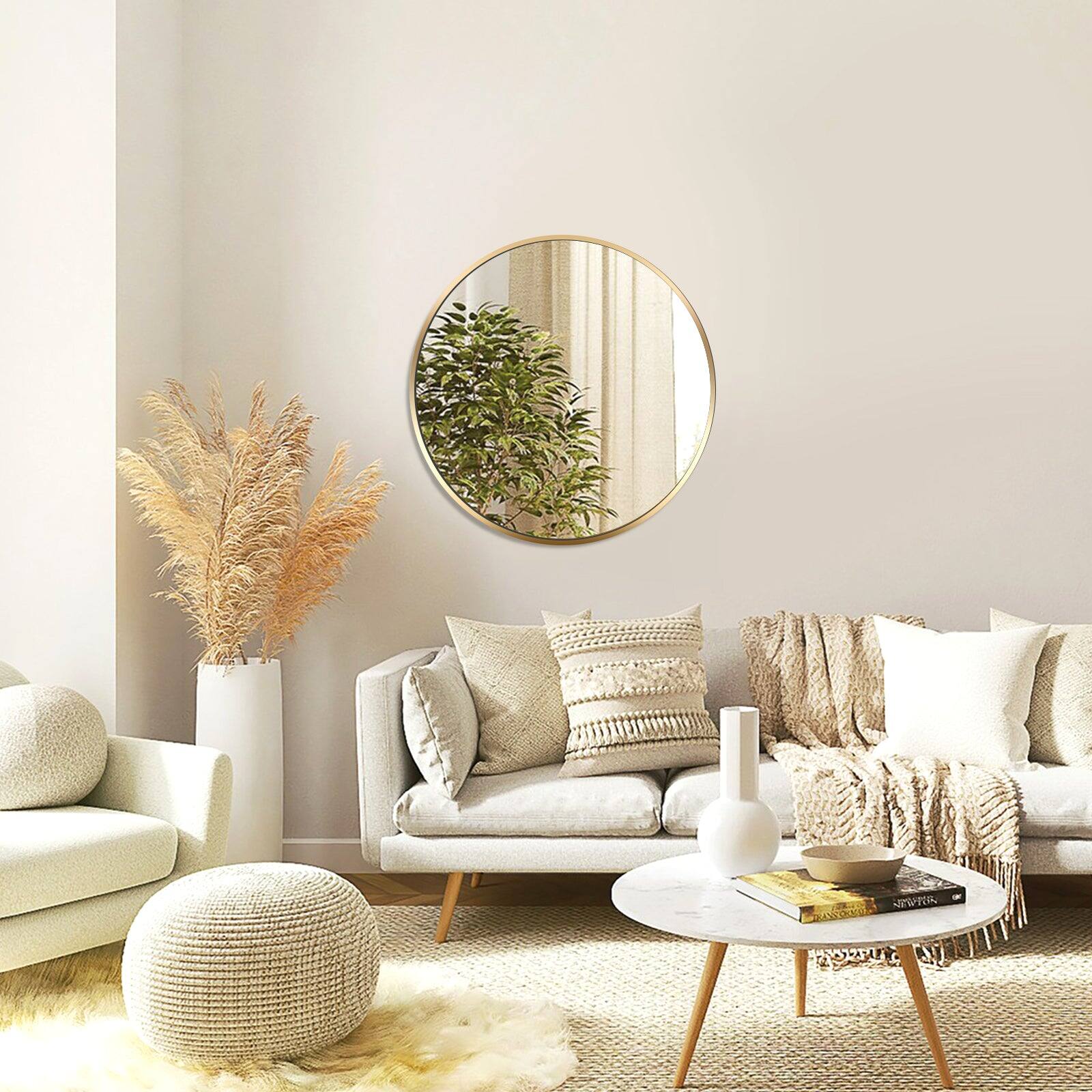 Alt View 2. BreeBe - Gold 16 Inch Metal Round Bathroom Mirror - Gold.