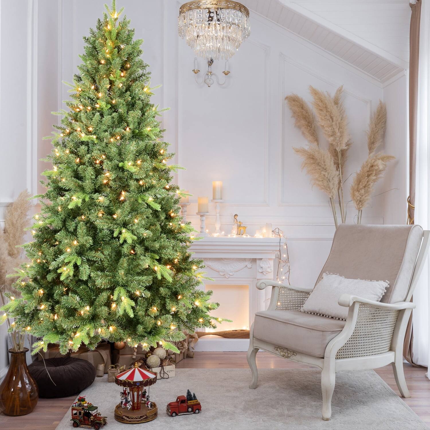Alt View 1. Pefilos - 6ft Artificial Christmas Tree with 1339 PE/PVC Mixed Branch Tips, 350 UL Warm White LED Lights & Foldable Base - Green.