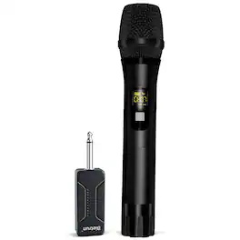 Reds Spade - Microphone dynamic with rechargeable receiver auto connect all metal design range cordless mic for karaoke - Black