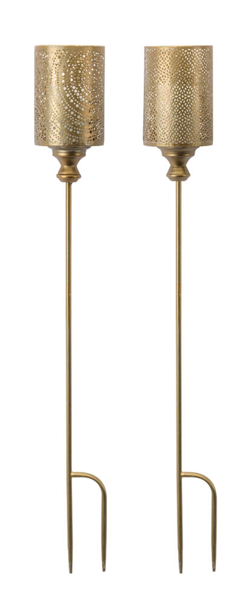 Left. BreeBe - Gold Punched Metal Candle Holder Garden Stake (Set of 4) - Gold.