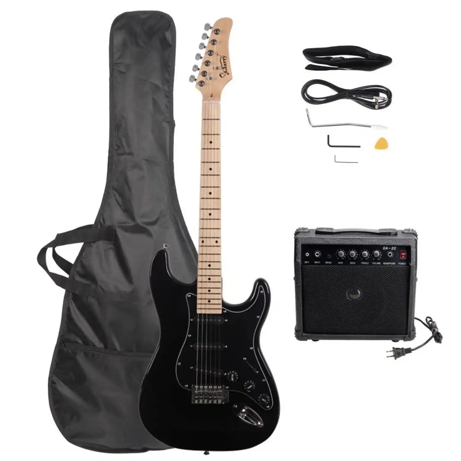 Stock Preferred - 39" Full Size Electric Guitar with 20W Amp, Case, and Accessories - Black