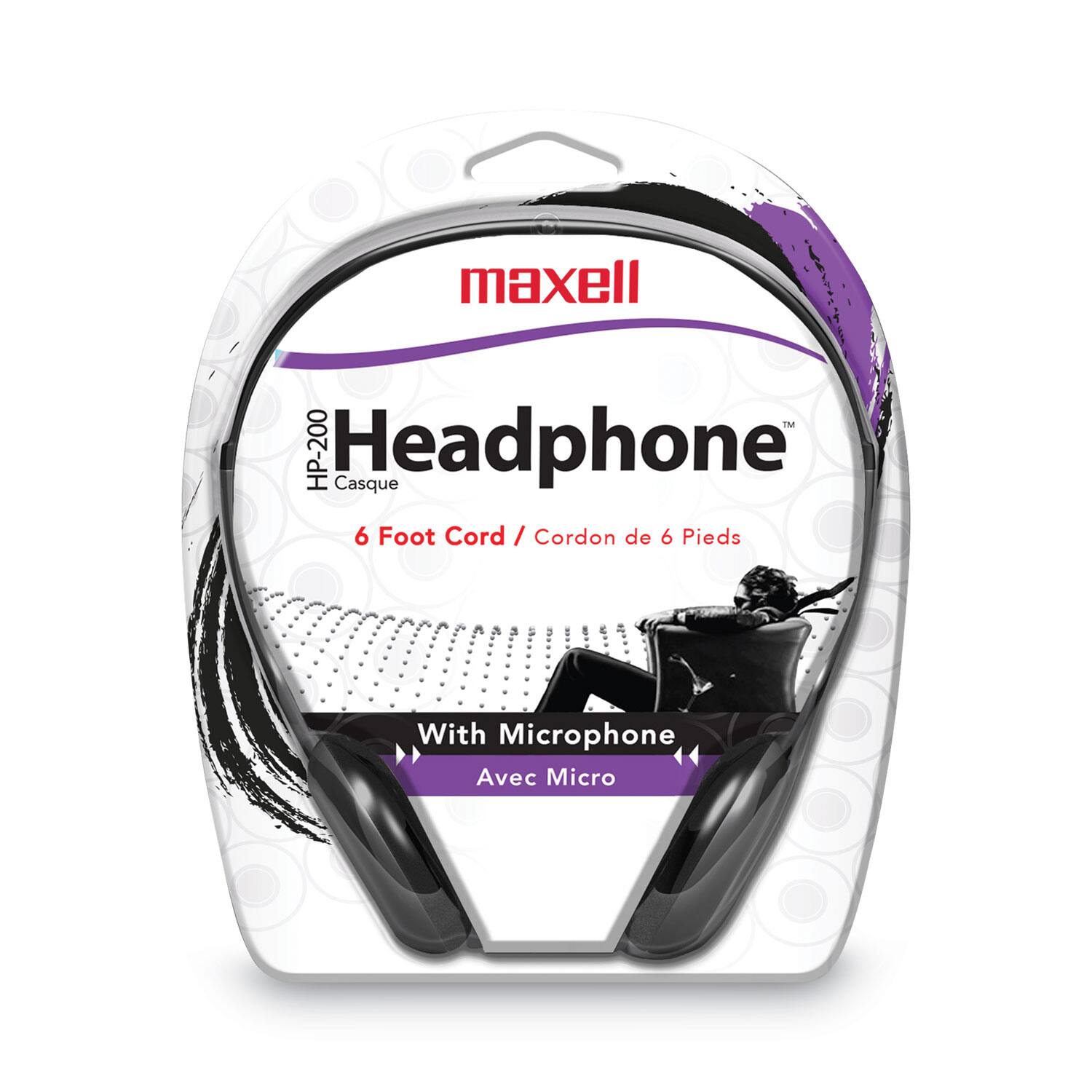 Maxell  
Headphone  
HP-200  
Casque  
6 Foot Cord / Cordon de 6 Pieds  
With Microphone  
Avec Micro