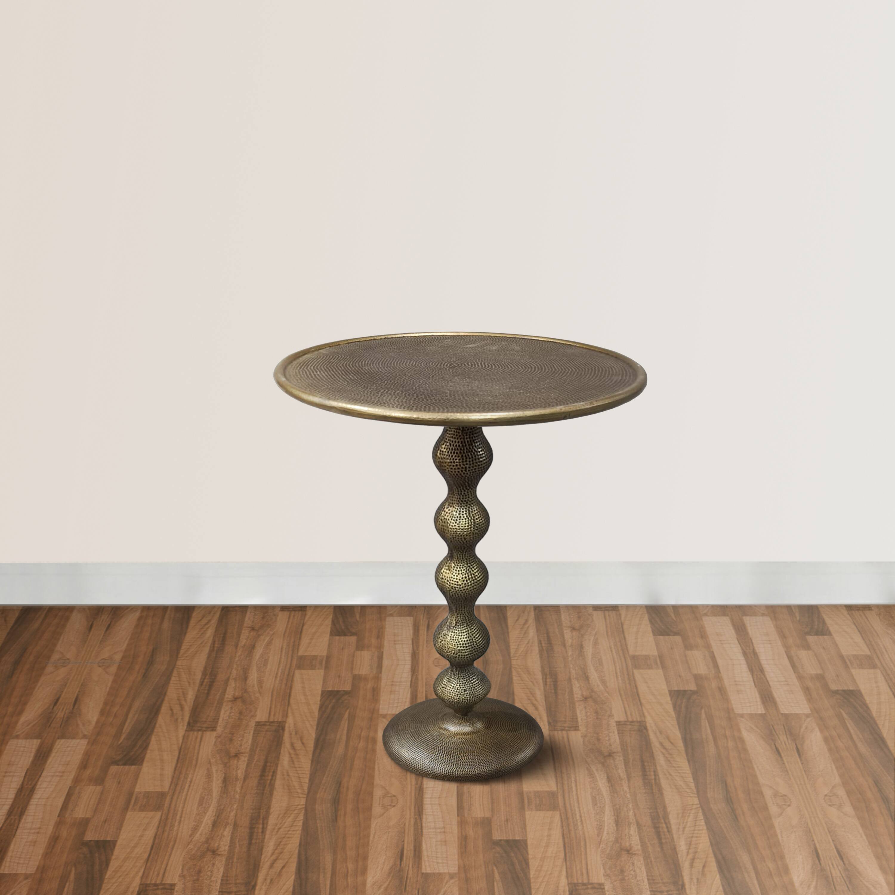 Alt View 5. Manhattan Lane - Shae 22 Inch Round Side End Table - Antique Brass Cast Aluminum with Hammered Texture For Small Places - Brass.