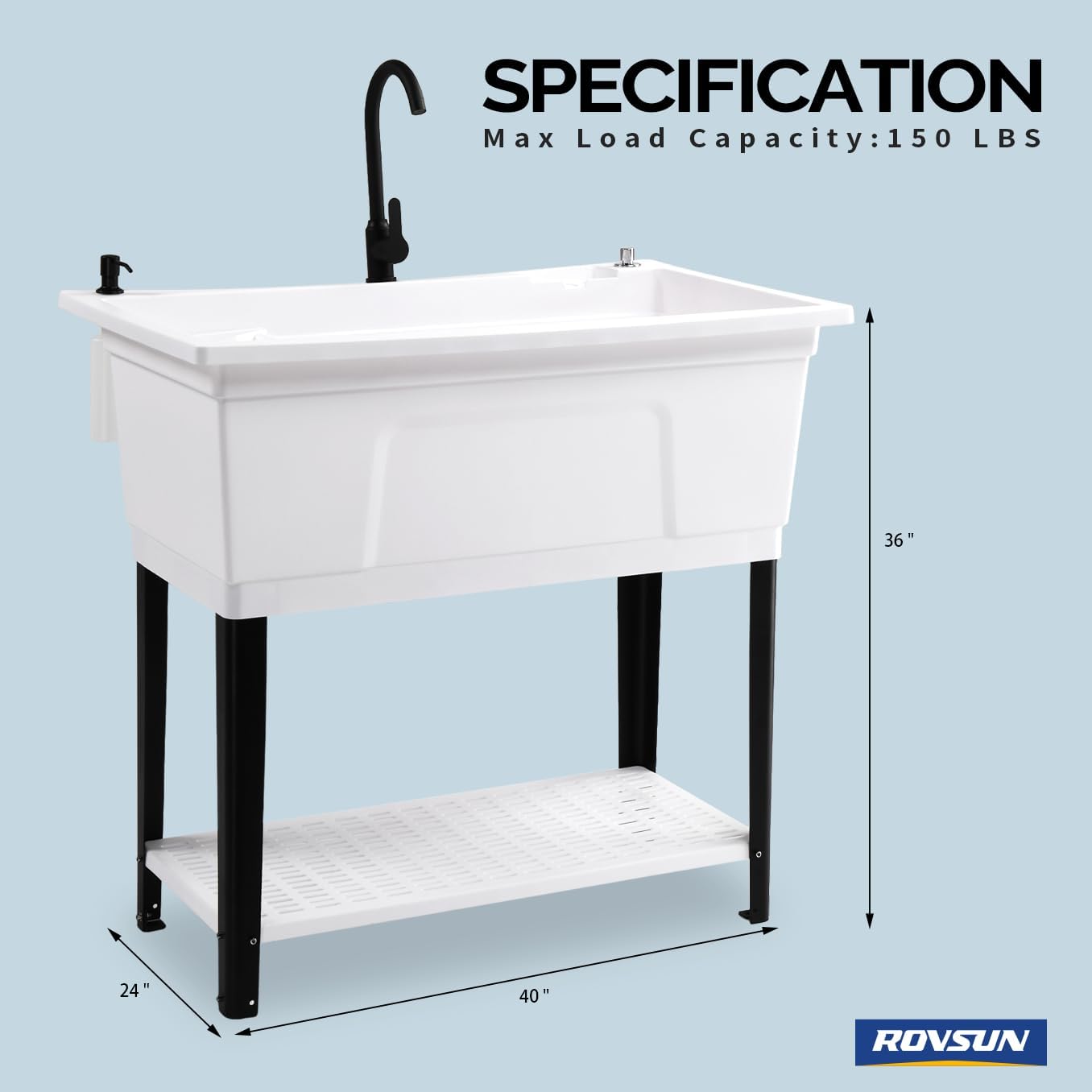 SPECIFICATION  
Max Load Capacity: 150 LBS  
36" x 24" x 40"  
ROVSUN