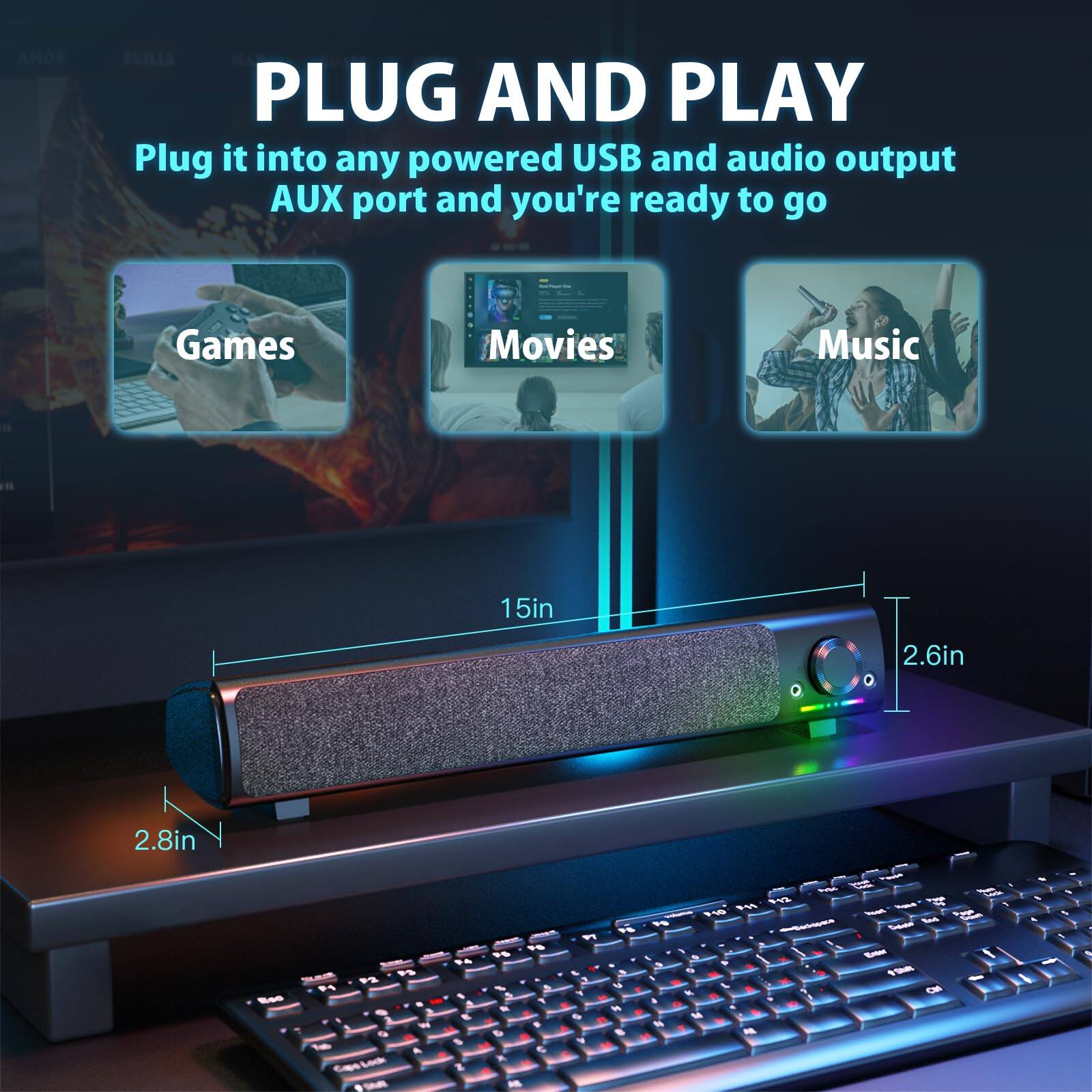 Cozy Serene Usb Computer Speakers Usb Aux Pc Sound Bar For