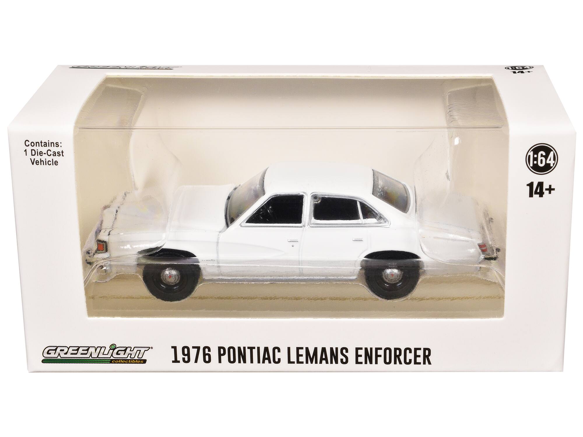 Contains:  
1 Die-Cast Vehicle  

1:64  
14+  

GREENLIGHT collectibles  
1976 PONTIAC LEMANS ENFORCER