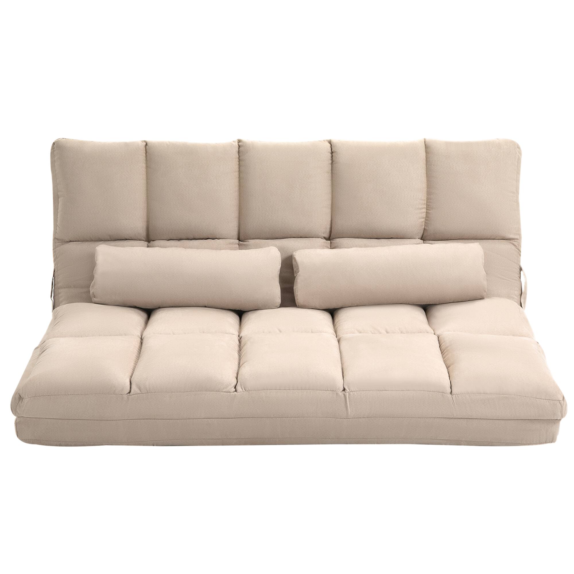 Front. Homcom - Convertible Floor Sofa Chair, Folding Couch Bed, Guest Chaise Lounge with 2 Pillows, Adjustable Backrest - Beige.