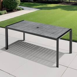 Crestlive Products - Large Patio Plastic Wood Top Aluminum Frame Outdoor Dining Table with Umbrella Hole - Gray