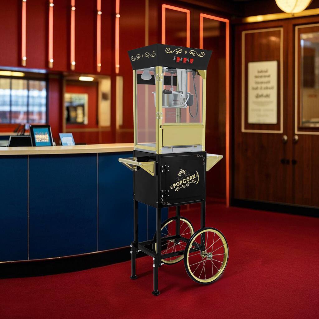 Alt View 2. GOODSILO - Vintage Style 12oz Popcorn Machine Cart with Stainless Steel Kettle and Wheels for Home Theater Entertainment - Black.