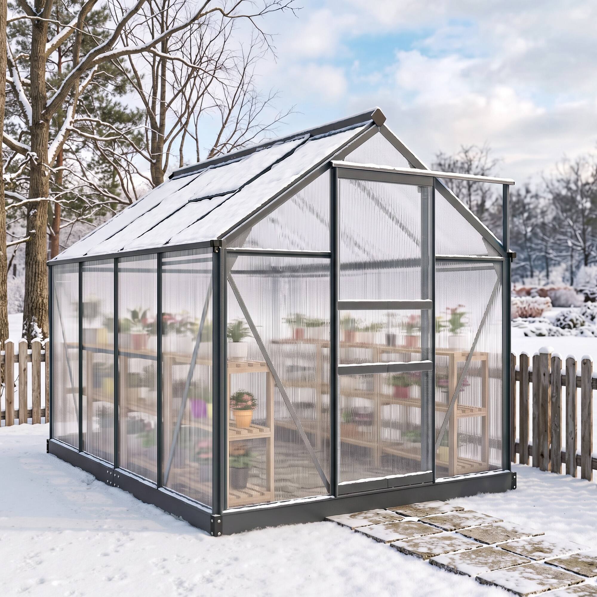 Alt View 8. Outsunny - Polycarbonate Greenhouse, Heavy Duty Outdoor Aluminum Walk-in Green House Kit Vent Door.
