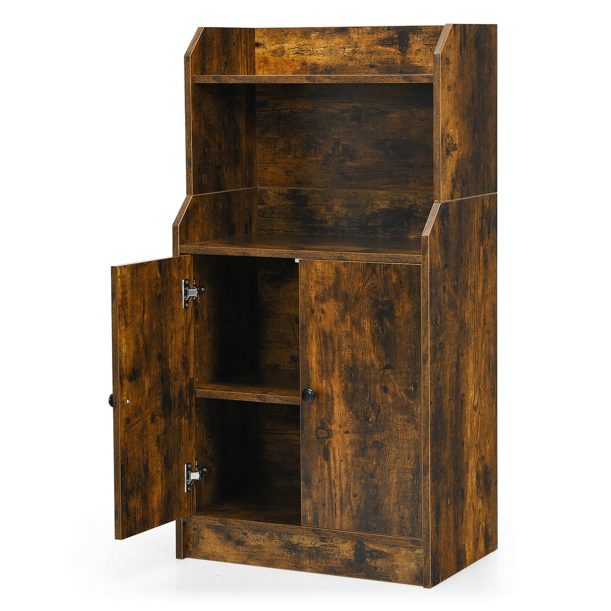 Alt View 9. Gymax - Gymax Storage Cabinet Bookcase w/2 Doors and Open Shelves Display Shelf Rustic Brown - Rustic Brown.