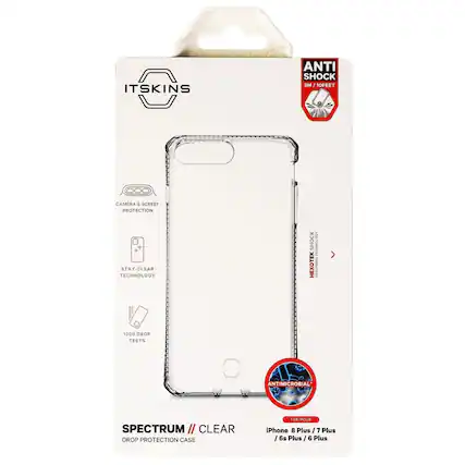 ITSKINS ANTI SHOCK 3M 10FEET CAMERA & SCREEN PROTECTION STAY-CLEAR TECHNOLOGY SHOCK HEXOTEK TAE 1300 DROP TESTS ANTIMICROBIAL SPECTRUM II CLEAR DROP PROTECTION CASE FOR iPhone 8 Plus/7 Plus / 6s Plus/ 6 Plus