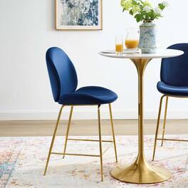 Scoop Gold Stainless Steel Leg Performance Velvet Counter Stool by Modway - Navy