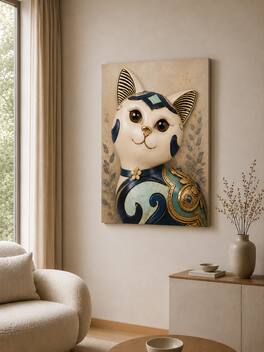 FC Design - Large Royal Guardian Cat Canvas Print 24x36"-Ready-to-Hang Fantasy Animal Accent Art Painting Home Wall Décor - MultiColor