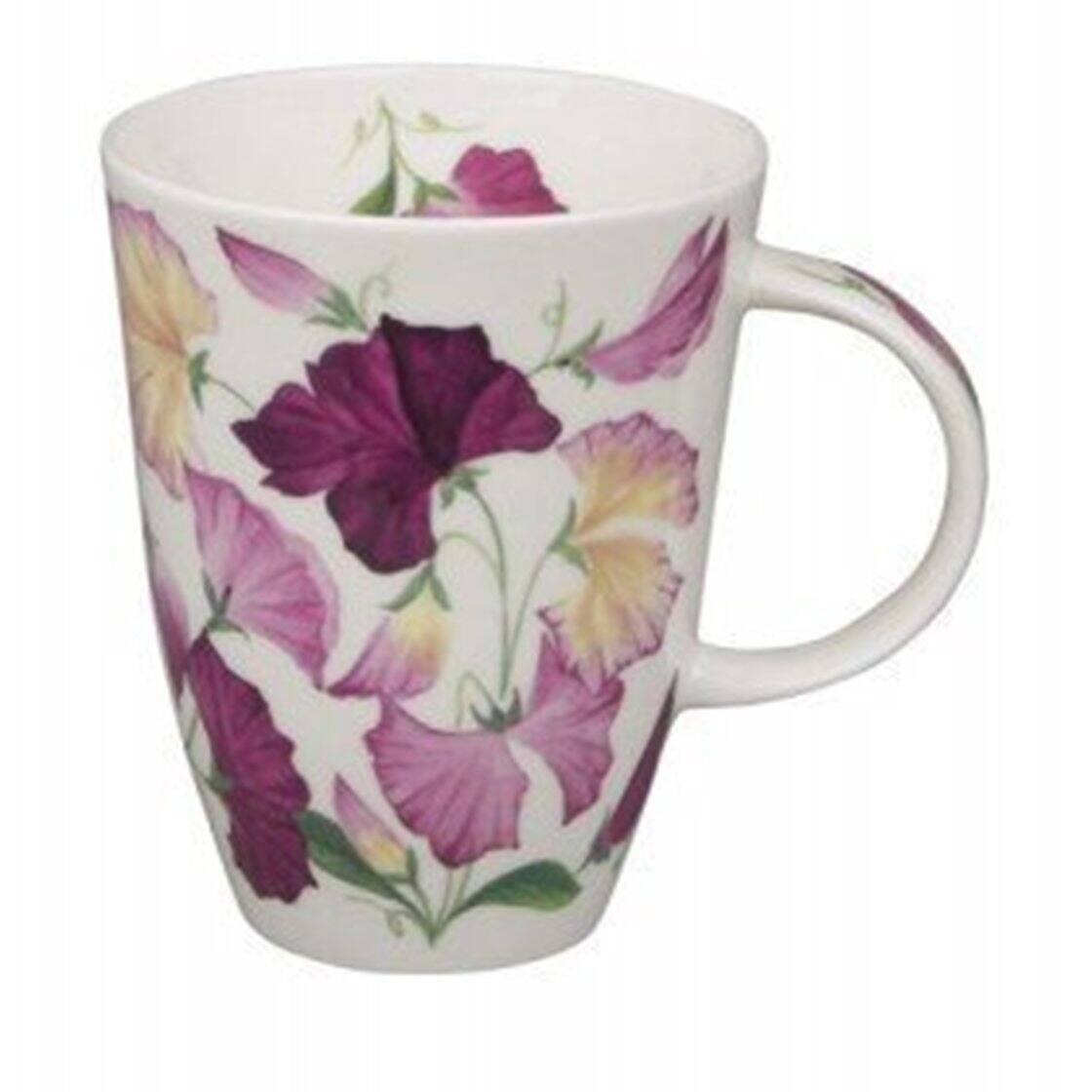 Left. Jiallo - Roy Kirkham LOUISE MUG - SWEET PEA, Set of 6, Bone China Ceramic, Made in England - Mutli color.