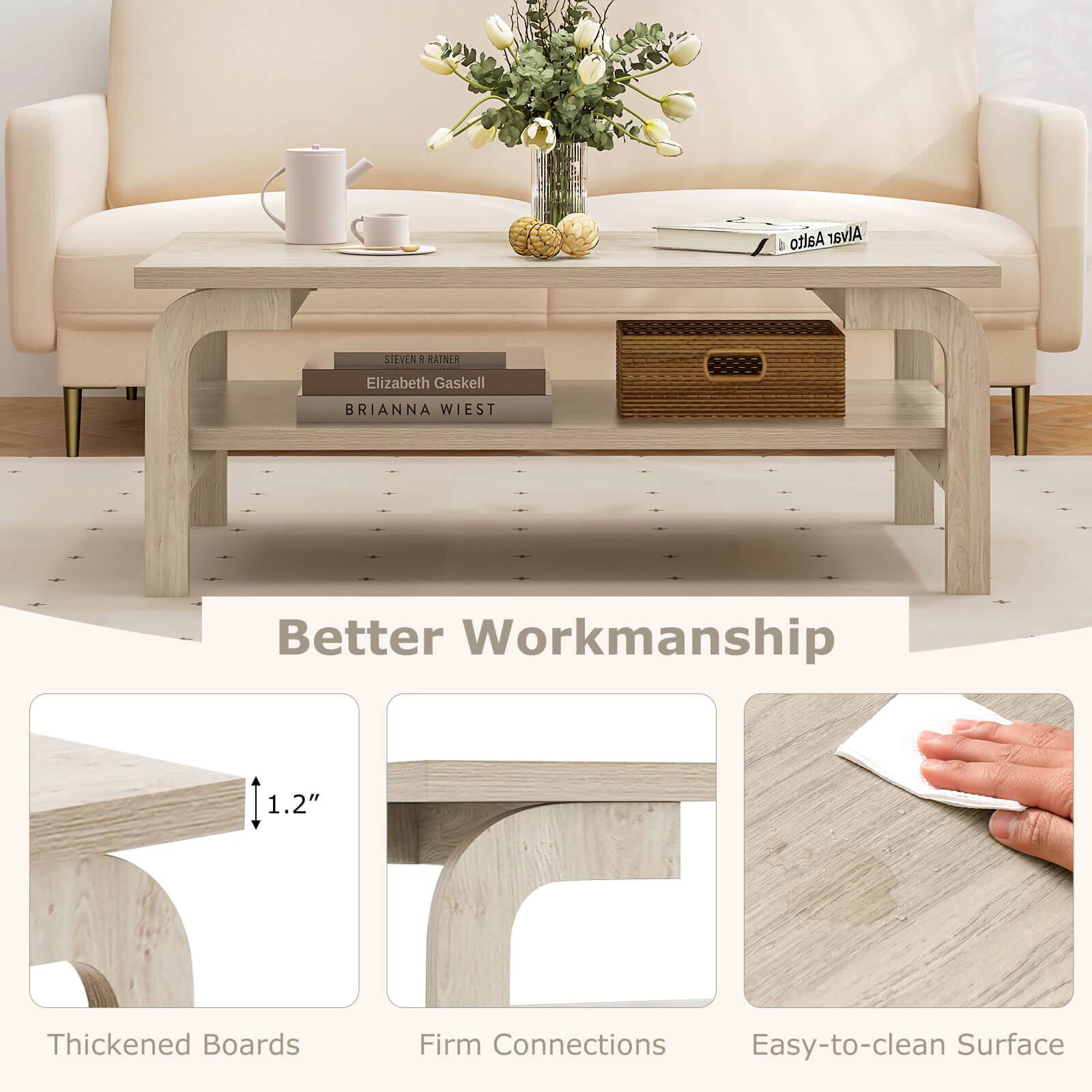The text on the image reads: "Better Workmanship 1.2" Thickened Boards Firm Connections Easy-to-clean Surface."