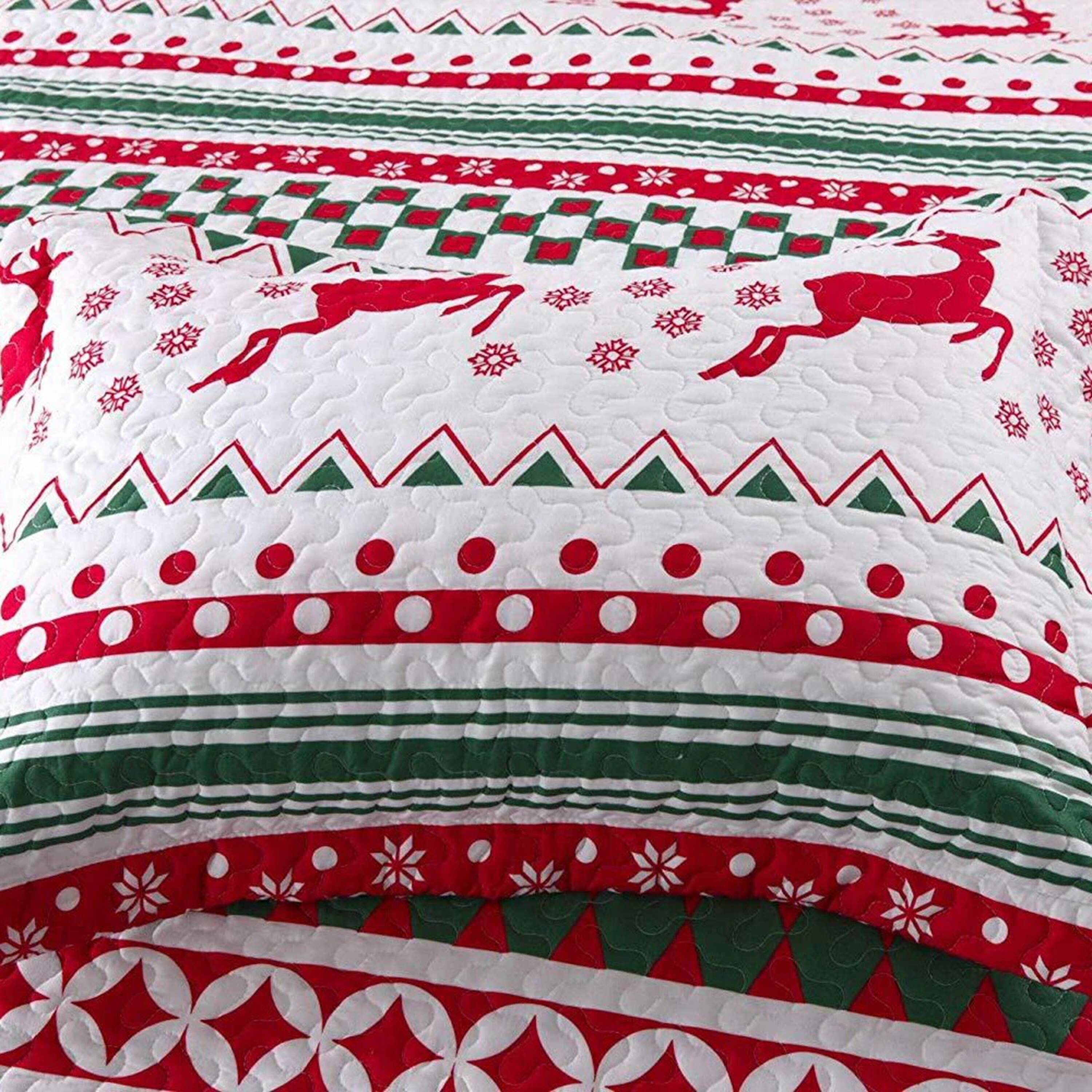 Back. MarCielo - Marcielo Christmas Snowflake Quilt Bedspread Set - Red.