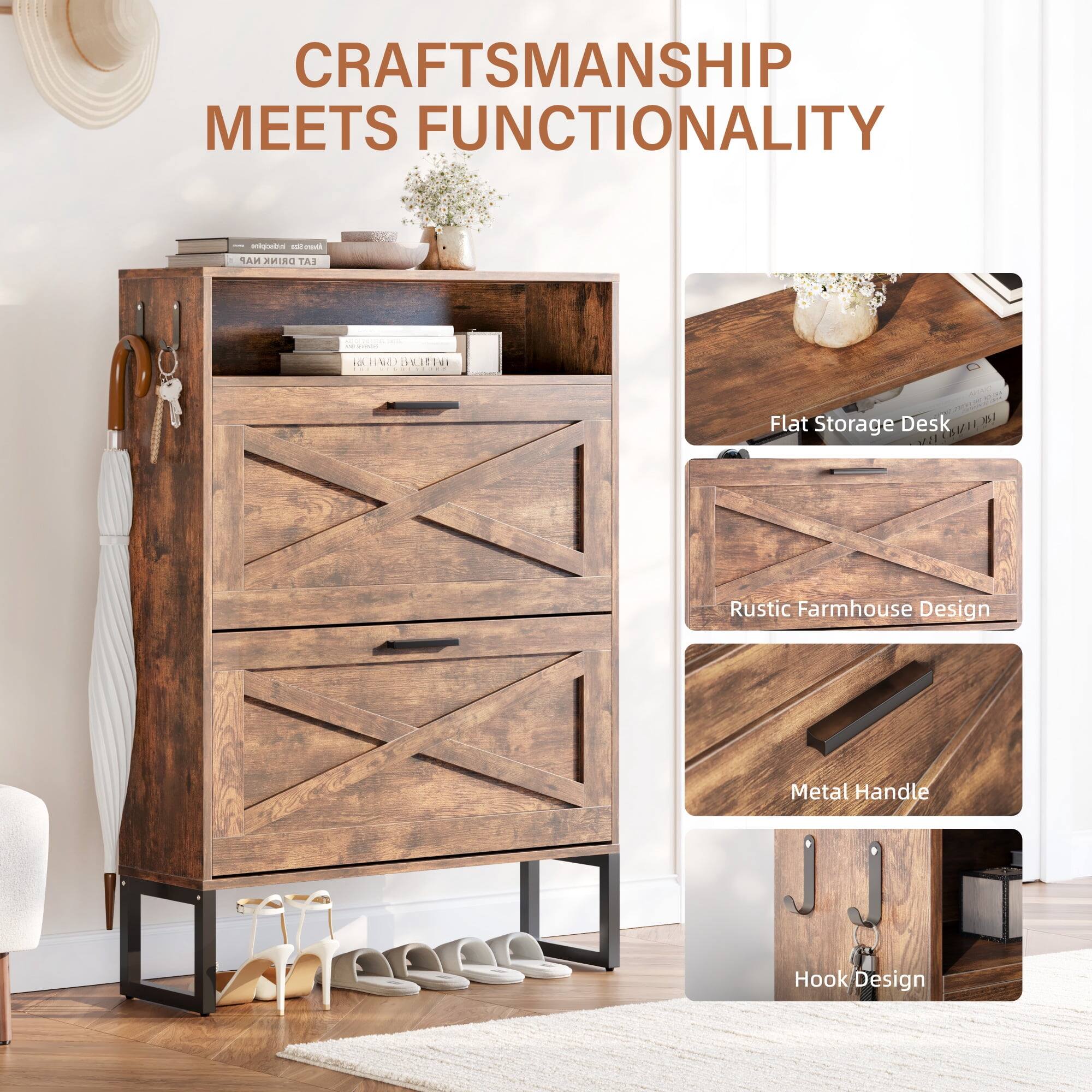 CRAFTSMANSHIP MEETS FUNCTIONALITY

- Flat Storage Desk
- Rustic Farmhouse Design
- Metal Handle
- Hook Design