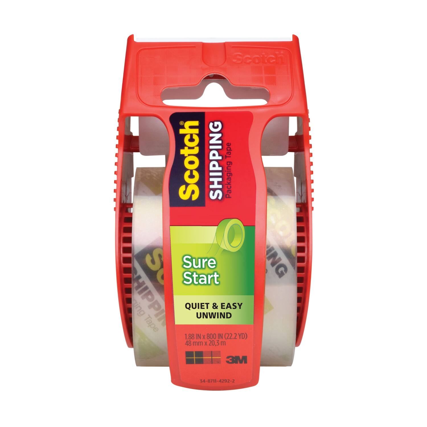 Scotch Tape  
Shipping Packaging  
Sure Start  
Quiet & Easy Unwind  
1.88 in x 800 in (22.2 yd)  
48 mm x 20.3 m  
3M  
54-8711-4292-2
