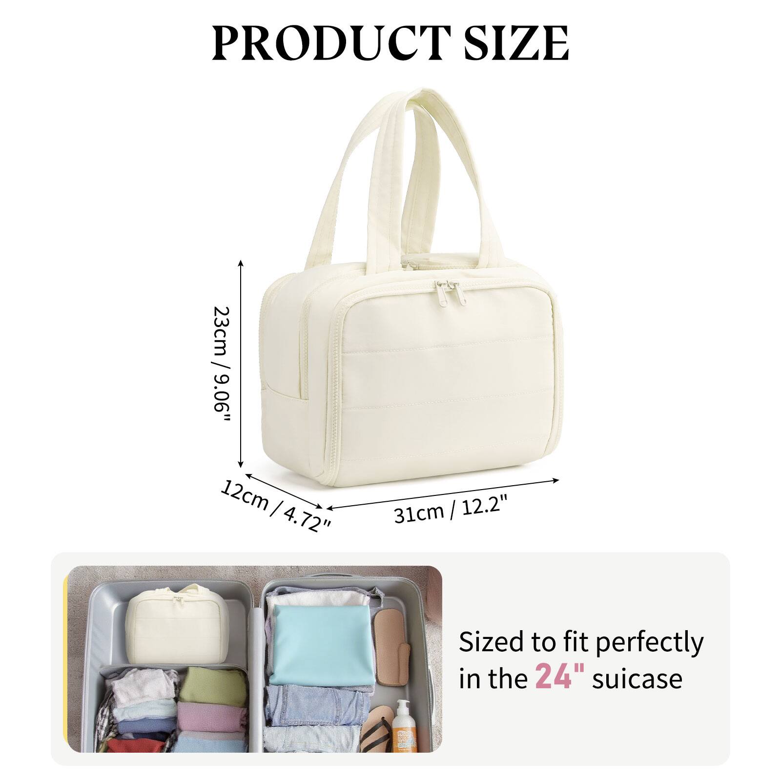 PRODUCT SIZE

23cm / 9.06"  
12cm / 4.72"  
31cm / 12.2"  

Sized to fit perfectly in the 24" suitcase