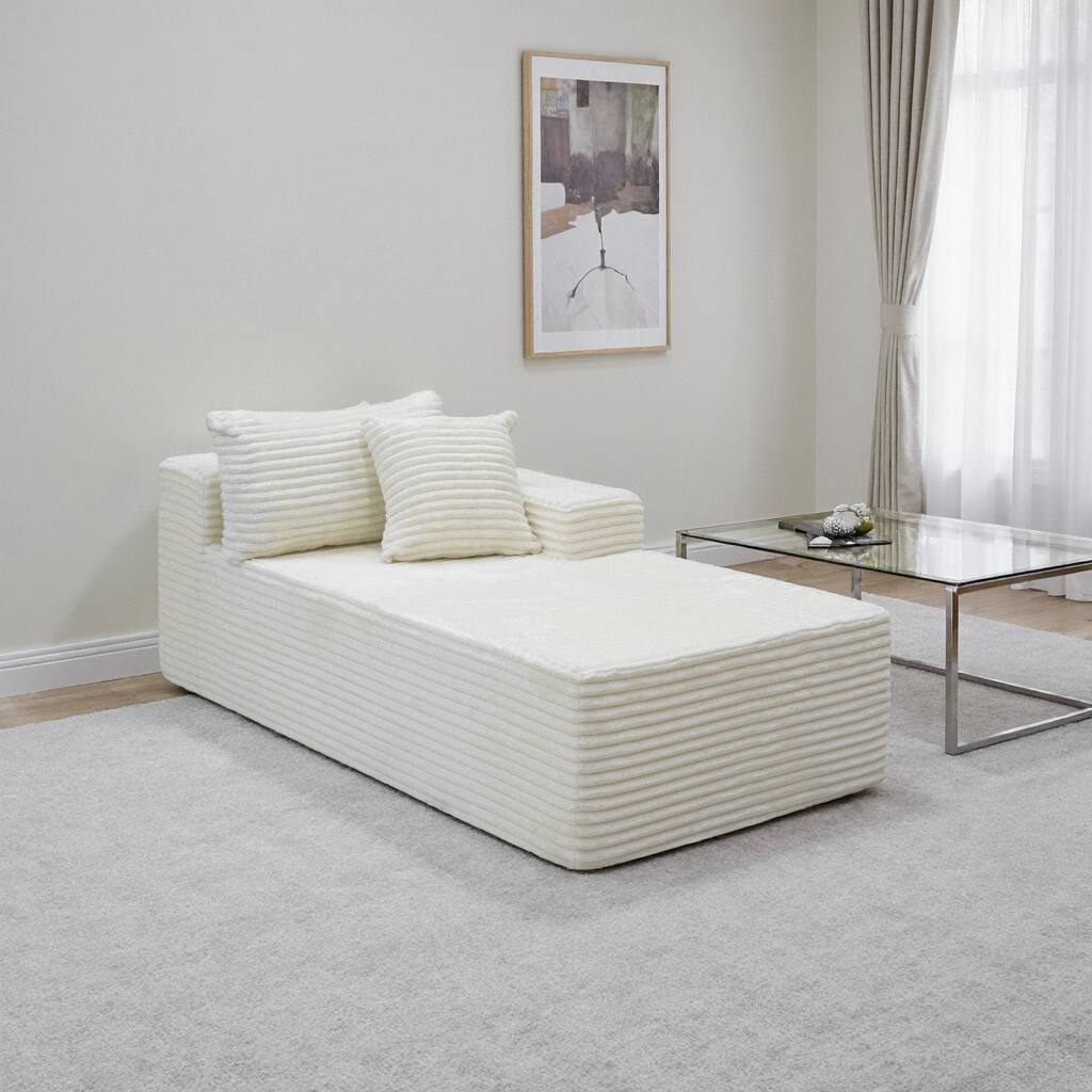 Angle. Roomtec - Cloud Boneless Convertible Sleeper Chaise Sofa for Living Room Modular Sectional Sofa - White.