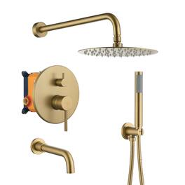 Boyel Living - Wall Mount Single Handle 1-Spray Tub and Shower Faucet 1.8 GPM Pressure Balance Valve Included - Brushed Gold