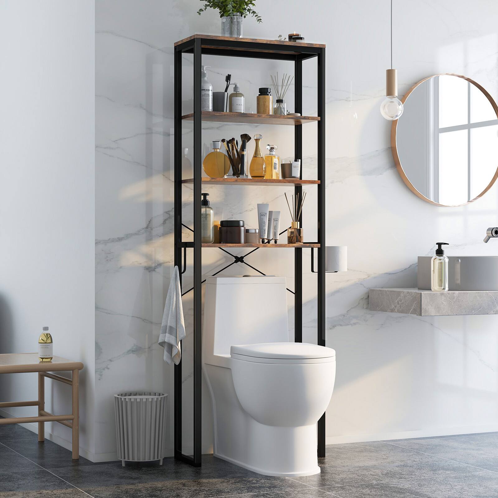 Alt View 5. Costway - Costway Bathroom 4-Tier Over the Toilet Storage Rack Freestanding  Organizer - Rustic Brown.