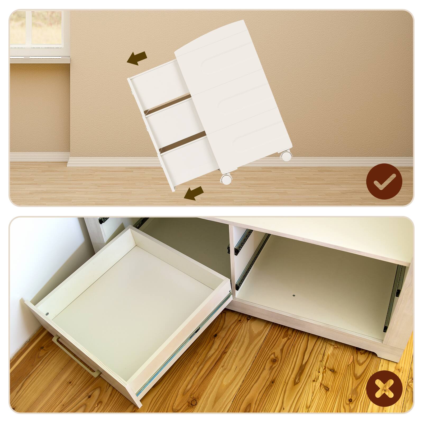 Left. Oumilen - 3-Drawer Rolling Storage Cart, White Plastic Organizer with Wheels - White.