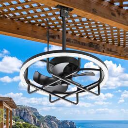 Breezary - 20-Inch Waterproof LED Ceiling Fan with Light, ABS Blades, DC Motor, Remote Control, 6 Speeds & 2H Timer - Black
