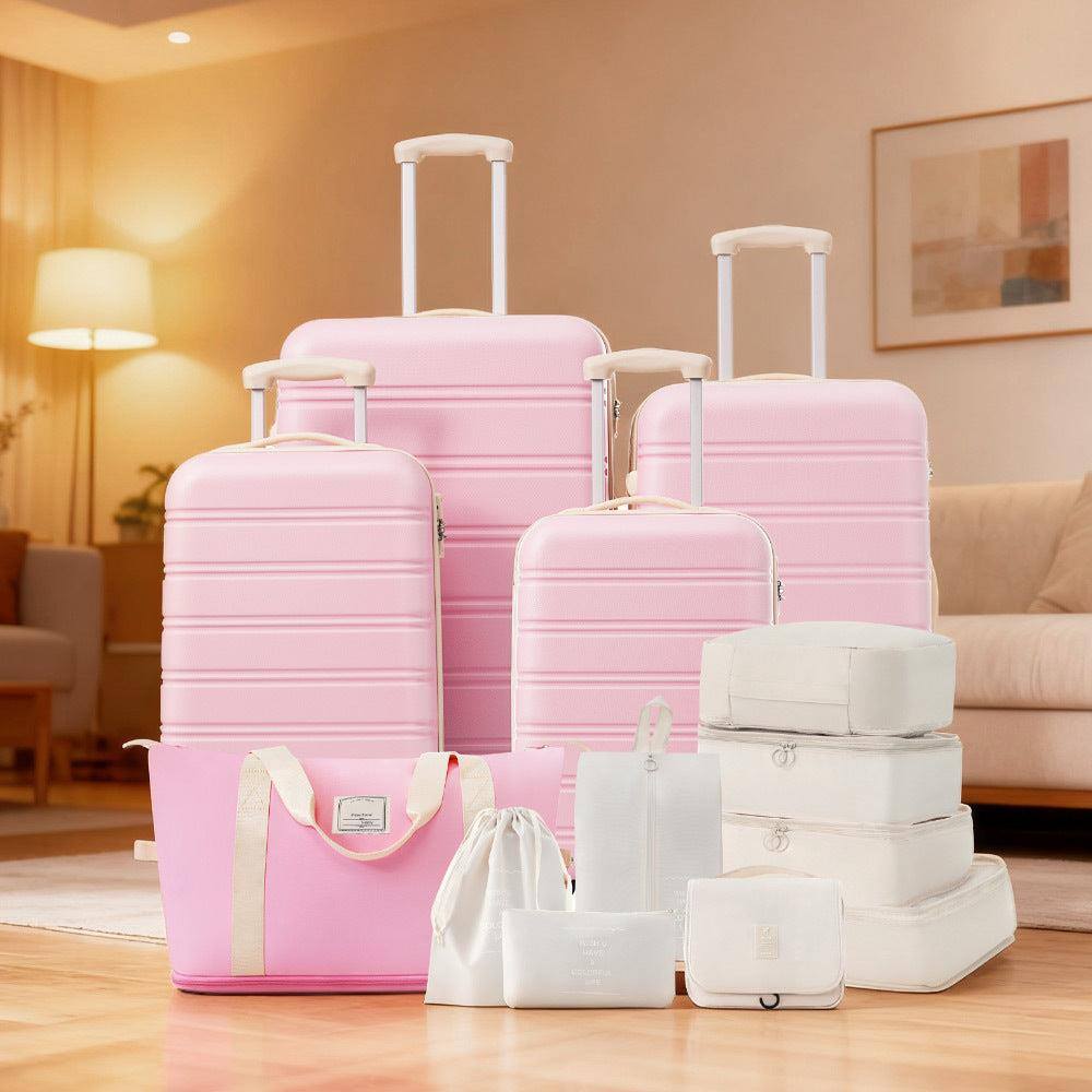 Angle. BreeBe - Hardshell Luggage Sets 4 pcs + Bag Spinner Suitcase with TSA Lock Lightweight-16'+20'+24'+28' Luggages - Light Pink.
