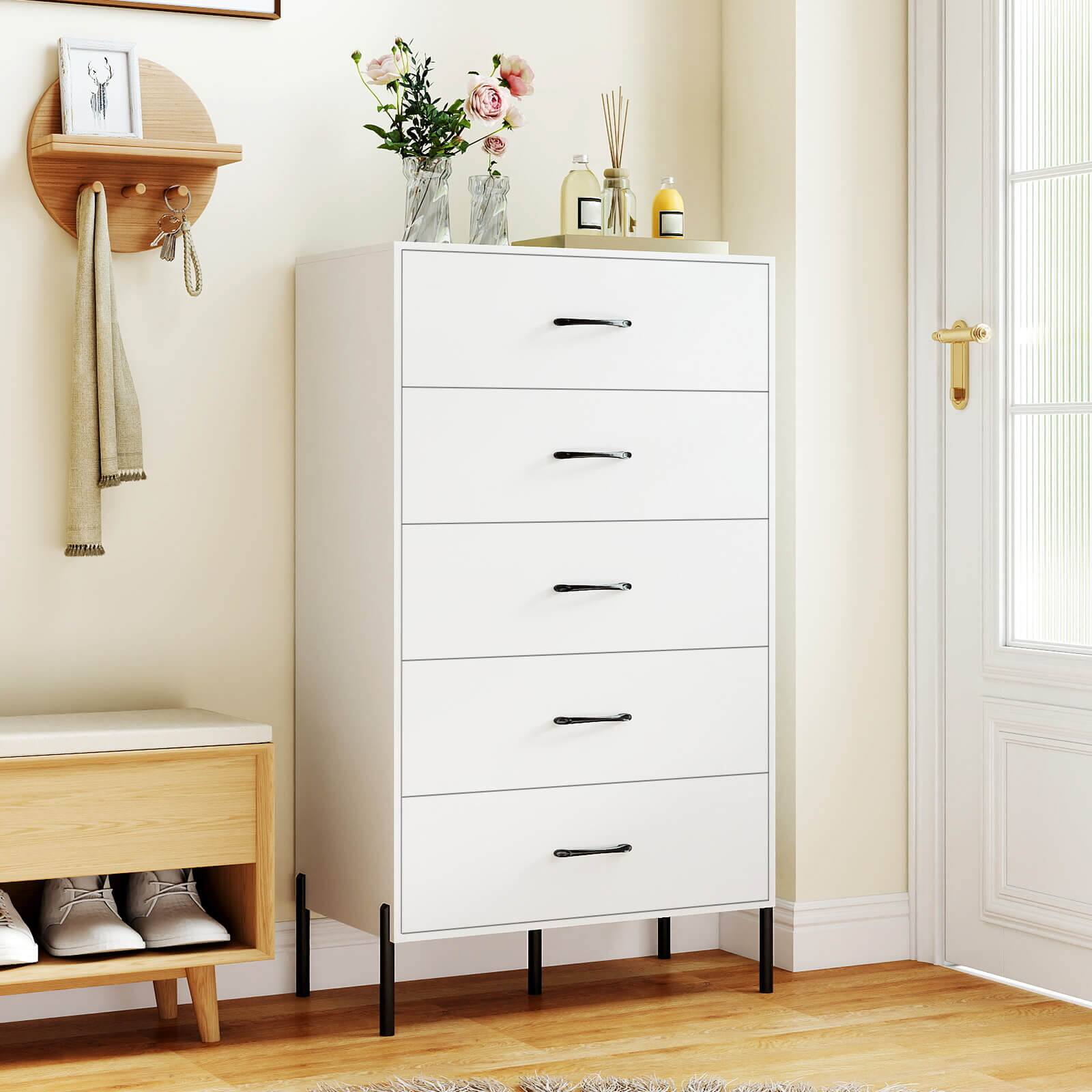Alt View 1. Costway - Costway 5-Drawer Dresser with Metal Legs & Handles, Anti-Tipping Kits for Closet, Bedroom - White.