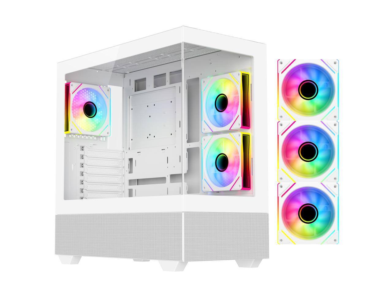 Front. DIYPC - DIYPC ARGB-N5-W White USB3.0/Type C Mid Tower Case w/ Tempered Glass & ARGB Fans - White.