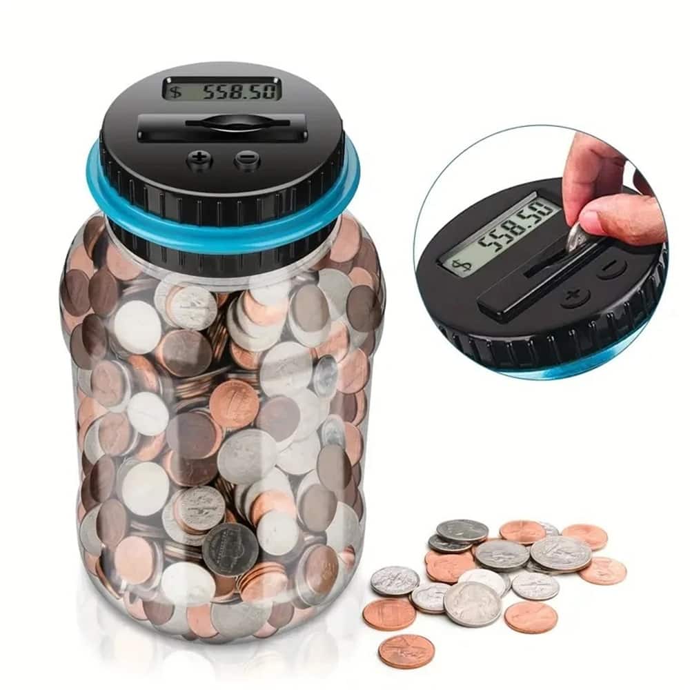 Auledio - 1.8L Electronic Piggy Bank with Counter, Large Capacity Coin Counter, LCD Display, Dollar Digital Piggy Bank , Gift