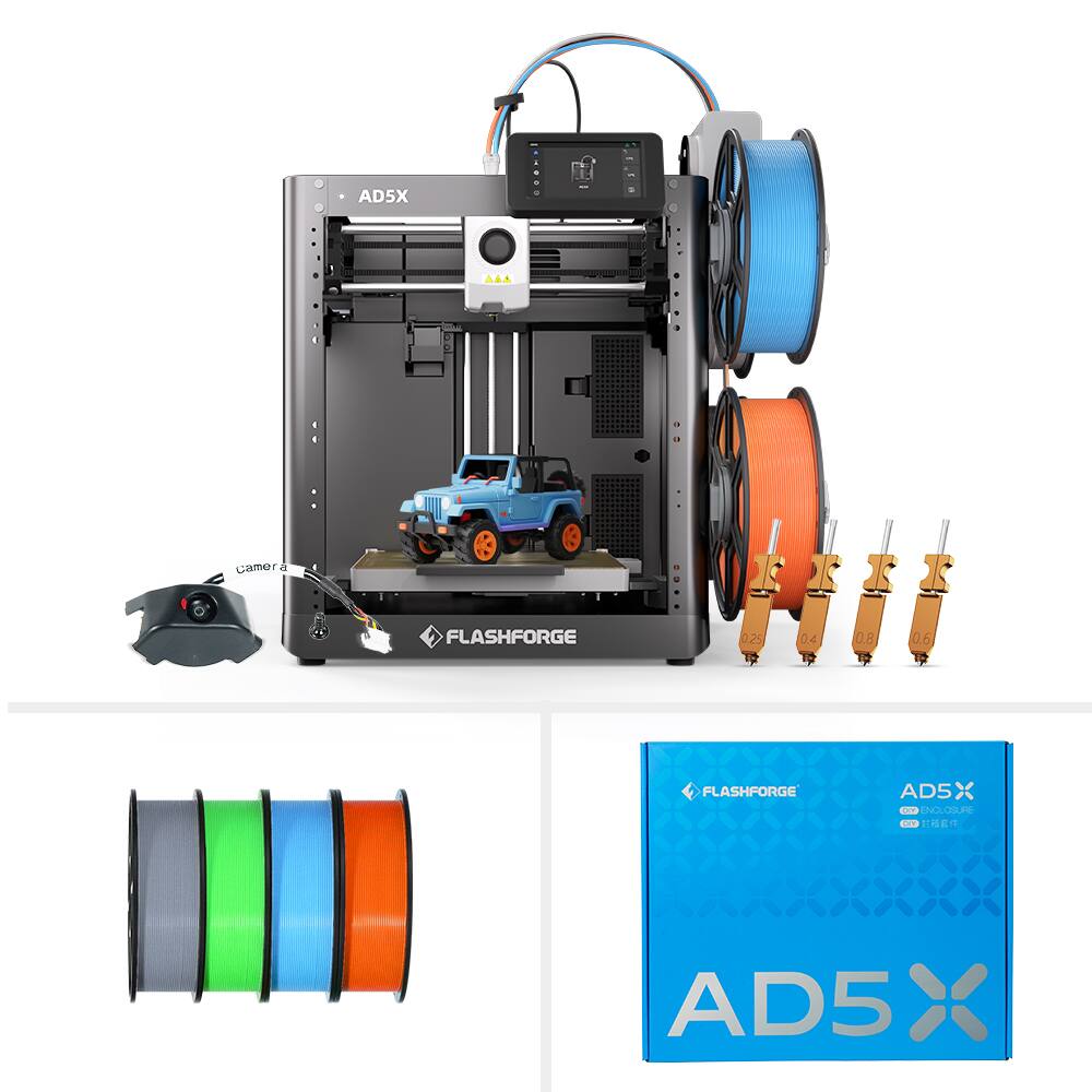 Flashforge - AD5X Multi-Color 3D Printer, 4-Color IFS, Auto Leveling, Max 600mm/s High Speed Printing, 220×220×220mm - Black