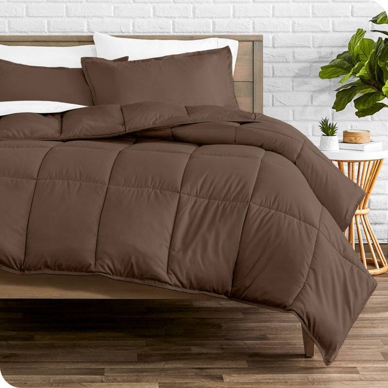 Front. Hivvago - Twin size Down Alternative Comforter Set in Chocolate Brown Color - Chocolate Brown.