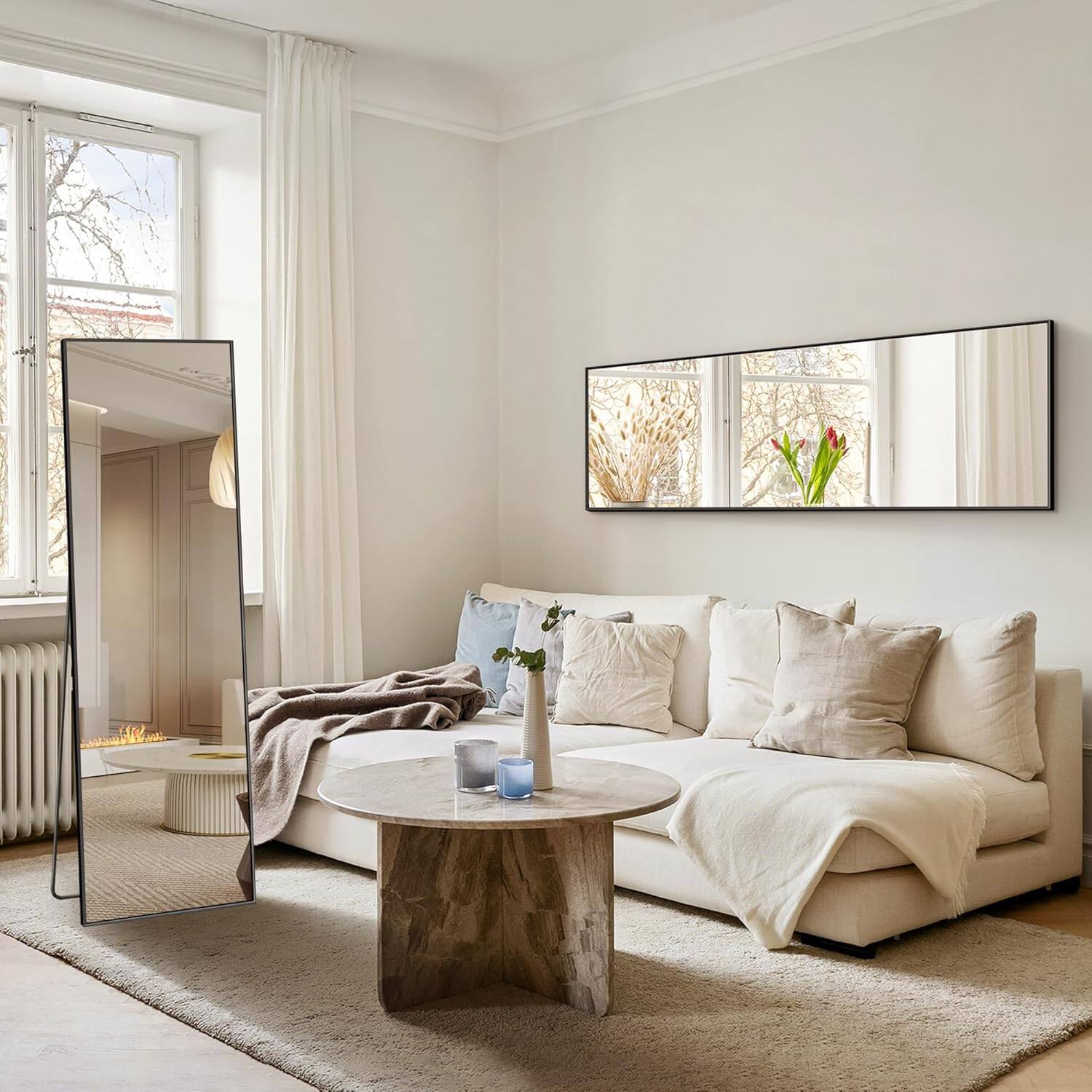 Alt View 2. Stamp n Camp - Full Length Mirror, Standing Large Floor Mirror with Aluminum Frame for Bedroom, Living Room, Bathroom(Black) - Matte Black-56"L x 15"W.