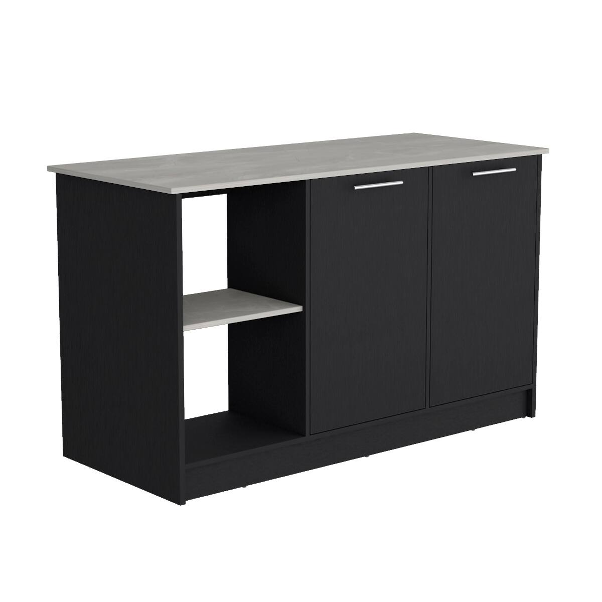 Back. Loheer - Loheer Black Kitchen Island with Large Countertop and Storage - Black.