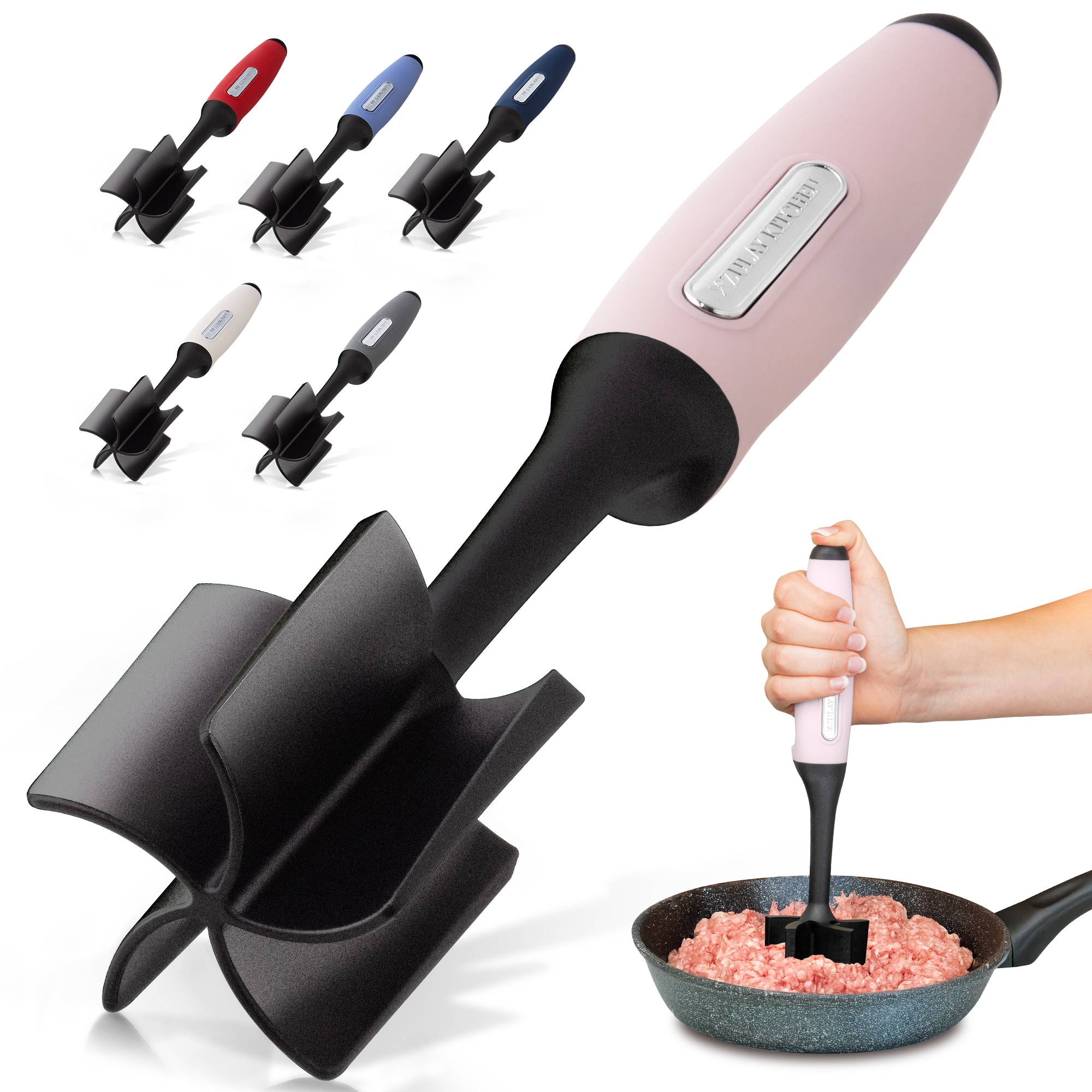 Zulay Kitchen - 5-Blade Meat Chopper, Pinwheel Design Ground Meat Masher with Comfortable Grip - Light Pink
