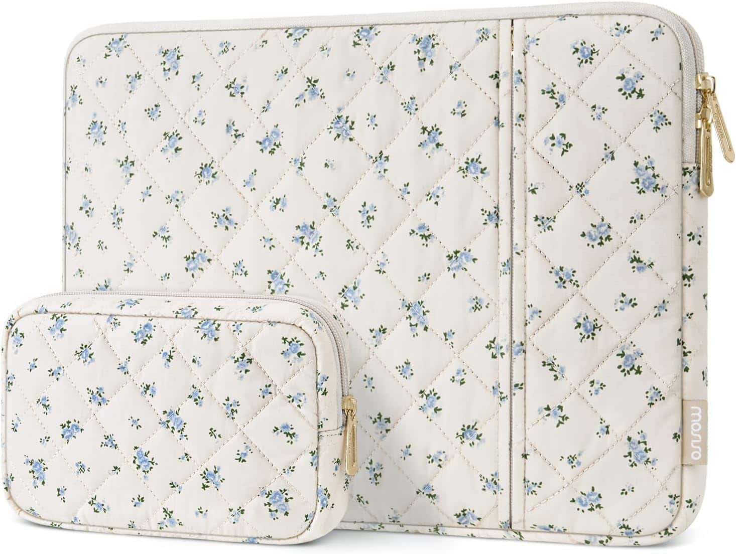 mosiso - Floral Laptop Sleeve 15.6 Inch, Vertical Laptop Carrying Case with Small Pouch for MacBook Pro 16 HP Acer Dell Lenovo - Blue