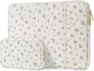 Front. mosiso - Floral Puffy Laptop Sleeve 13.3 Inch, Vertical Laptop Carrying Bag with Small Case for MacBook Air 13.6/Pro 13 14/Neo 13 - Blue.
