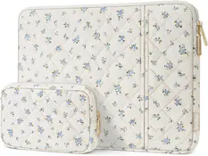 Front. mosiso - Floral Laptop Sleeve 15.6 Inch, Vertical Laptop Carrying Case with Small Pouch for MacBook Pro 16 HP Acer Dell Lenovo - Blue.