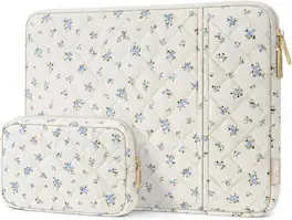 mosiso - Floral Puffy Laptop Sleeve 13.3 Inch, Vertical Laptop Carrying Bag with Small Case for MacBook Air 13.6/Pro 13 14/Neo 13 - Blue