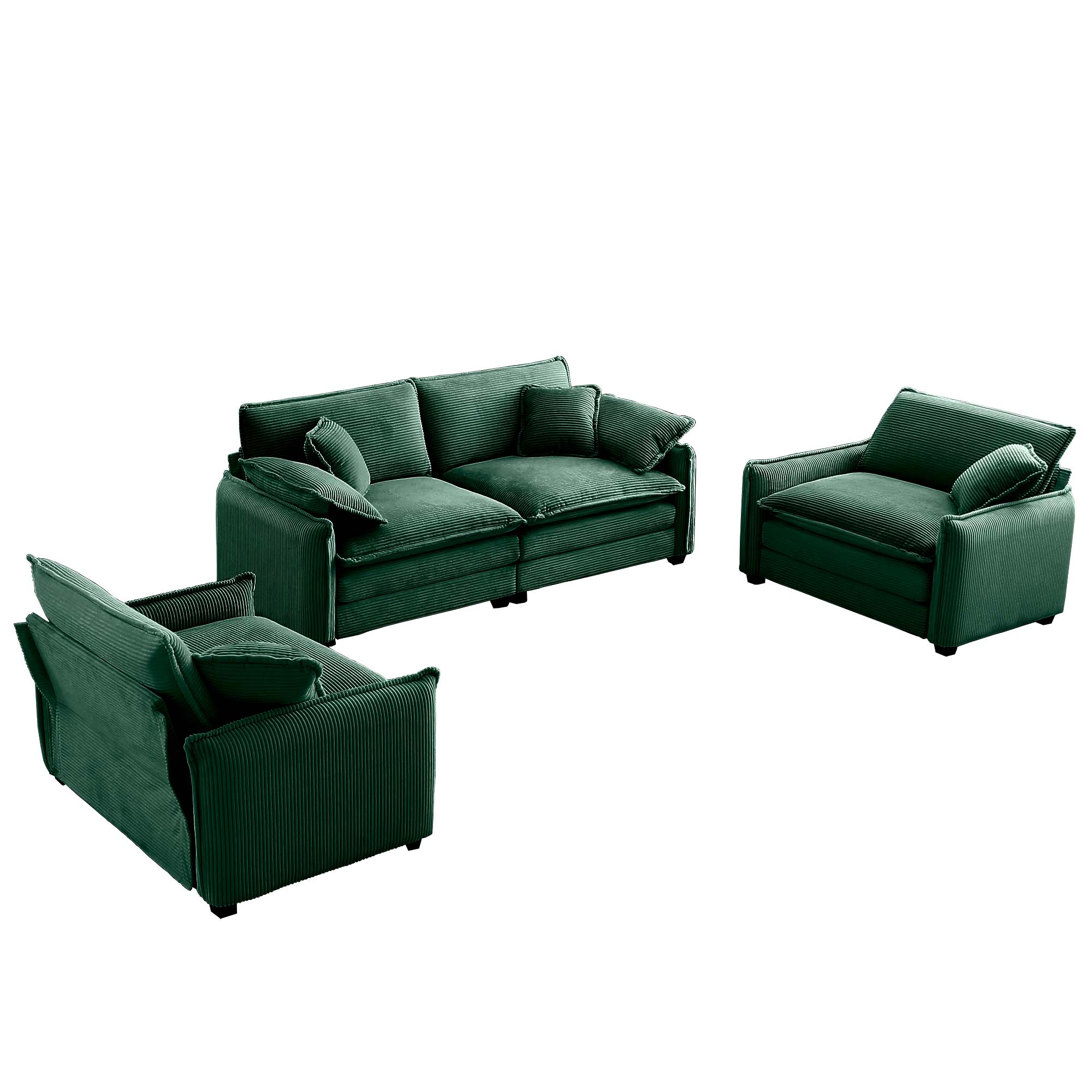 Alt View 1. LOVMOR - Single Seat Corduroy Sofa Set Easy Assembly Memory Foam For Living Room Bedroom Home Theater Soft Textured Den - Green.