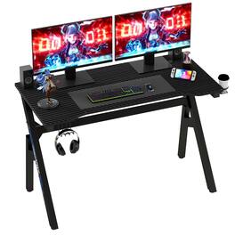 PARKER SLATER - Gaming Desk Computer Home Office Extra Large Modern Black Pc Carbon Fiber Table Gamer Workstation With Cup