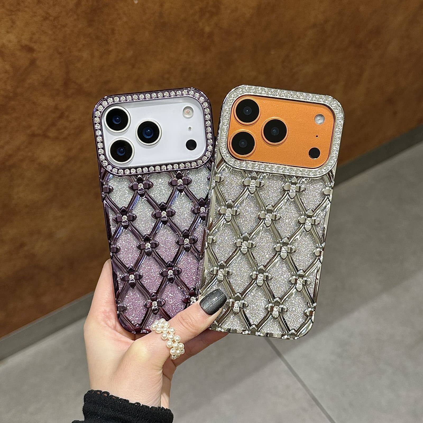 Alt View 2. UUCOVER - Luxury Electroplated Bling Glitter Case for Apple iPhone 18 Pro Max, Shockproof Sparkle Rhinestone Diamond Flower Cover - Purple.