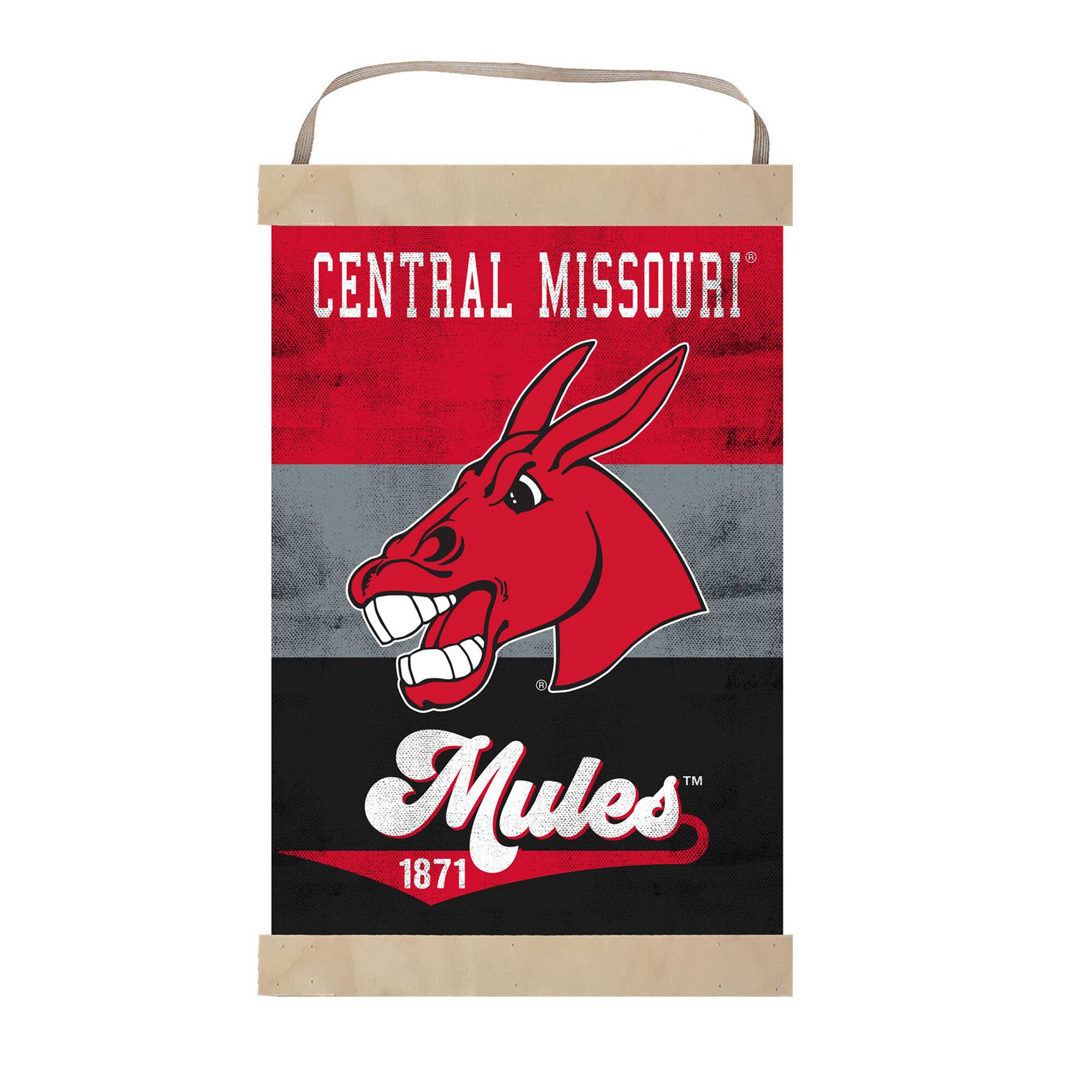 Jardine - Central Missouri Mules 12'' x 20'' Retro Logo Banner Sign - Red